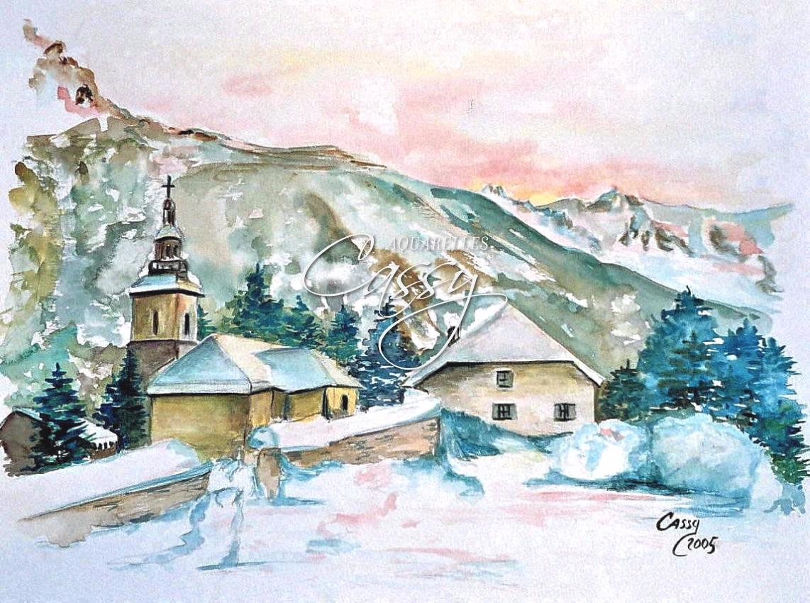 L'eglise d'Argentiere 31 cm X 41 cm